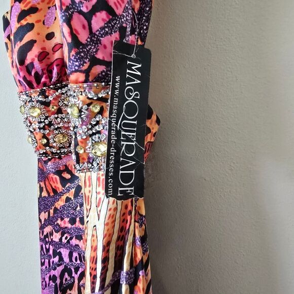 MASQUERADE Women's Maxi Dress Embellished Size 9/10 Multicolor Animal Print Glam - Picture 7 of 12
